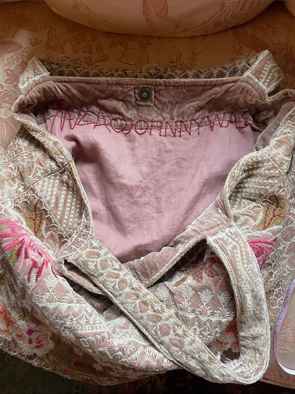 Johnny Was Beige Tote with Pink & Gold Embroidery - Picture 2 of 11